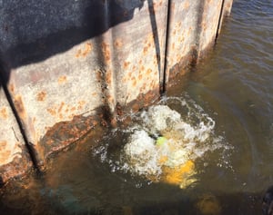 A Nelosca diver investigates stray current corrosion.