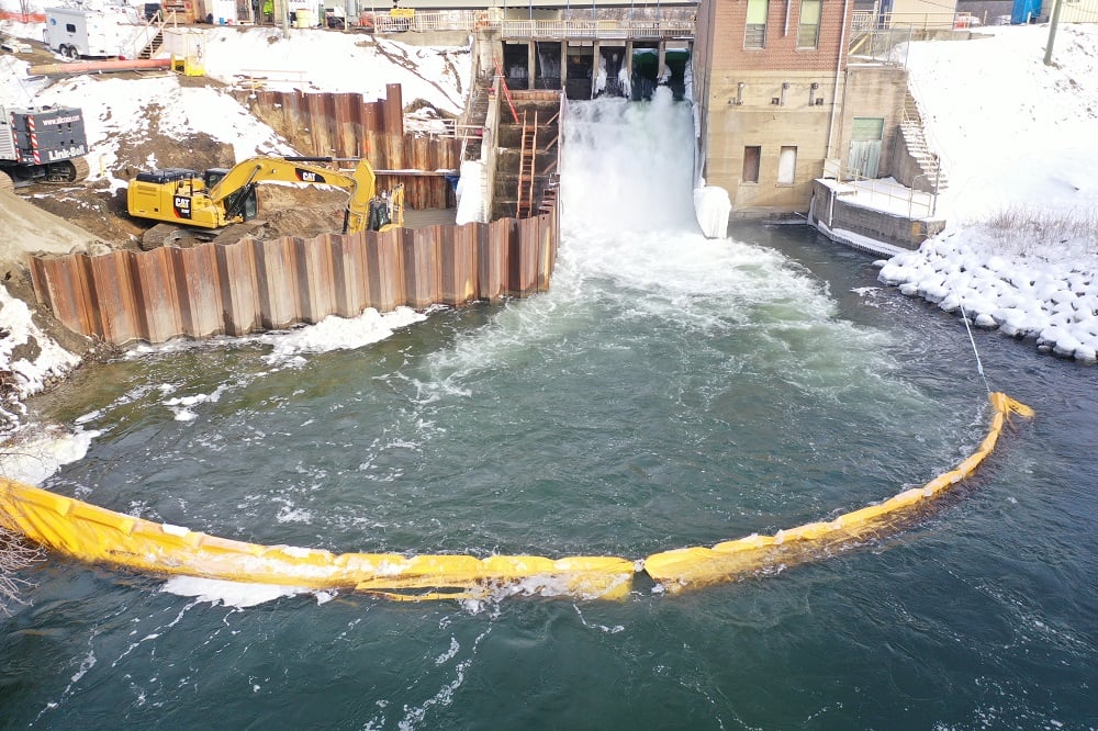 Drone footage of permanent sheeting wall