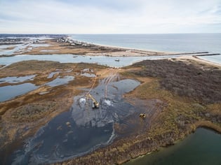 Ninigret Marsh Restoration Rhode Island Amphibious Excavation Equipment drone shot