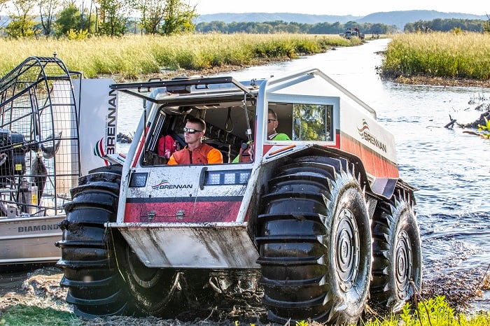 Sherp ATV climbing the bank with Airboat